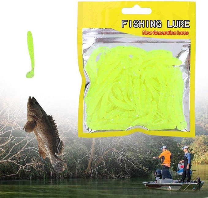 Tbest 50 Pcs 5cm Soft Fishing Lures, Plastic Fishing Bait T-Tail Grub Worm Baits Fish Tackle Accessory 9 Colors