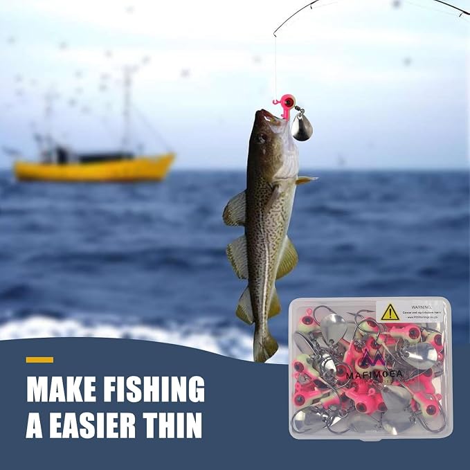15/20/30Pcs Underspin Jig Heads with Spinner Fishing Jig Heads Hooks Set Crappie Jigs Fishing Jig Hooks Assortment Saltwater Freshwater Bass Crappie Trout Glow in The Dark…