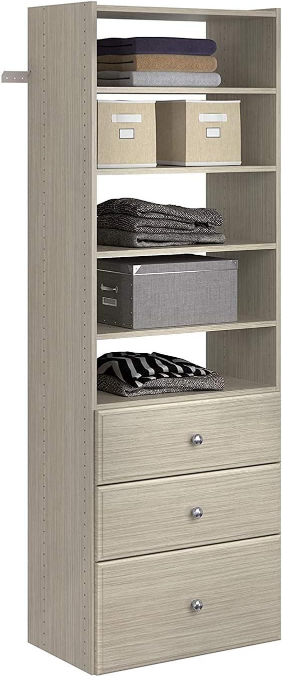 Easy Track PH40-CG Premium Tower Closet Storage Wall Mounted Wardrobe Organizer Kit System with Shelves and Drawers, Weathered Grey