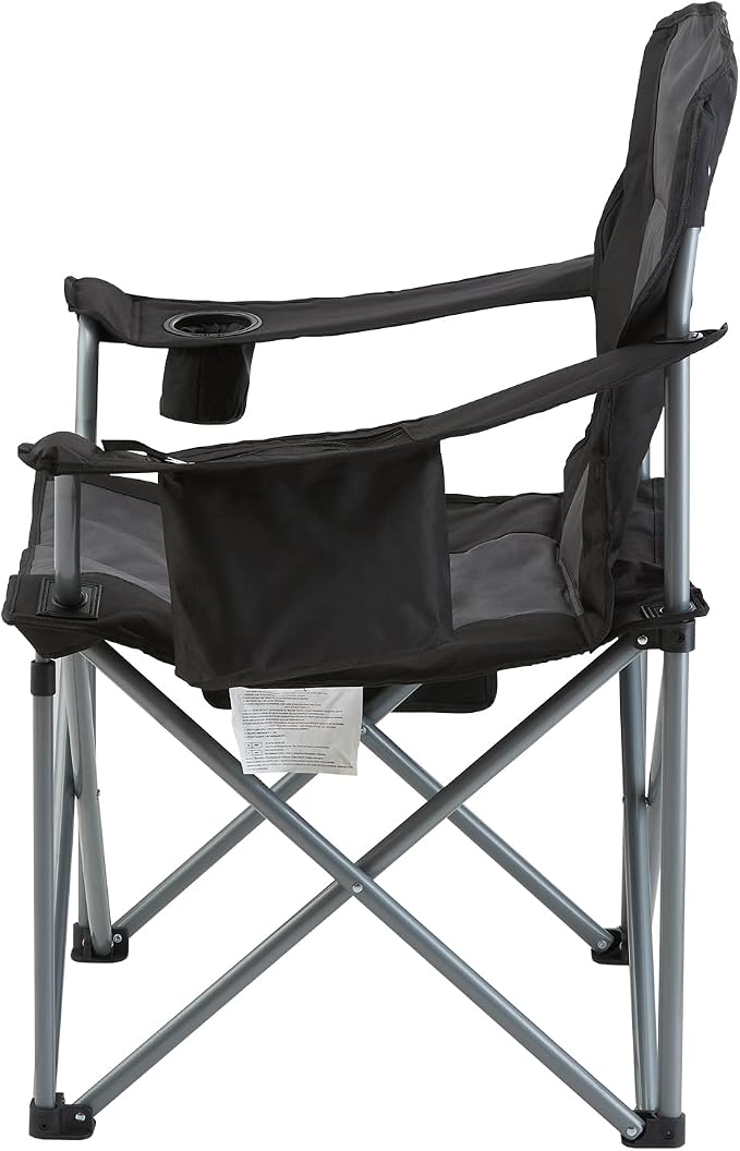 VEVOR Oversized Camping Folding Chair, Portable Heavy Duty Outdoor Quad Lumbar Back Padded with Side Pockets, Cup Holder and Cooler Bag for Beach, Lawn, Picnic, Fishing, Backpacking, Black
