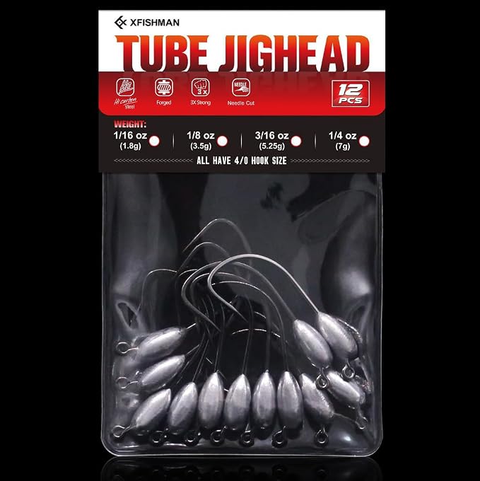 XFISHMAN-Tube-Jig-Heads-for-Bass-Fishing-Tube-Bait-Hooks 1/16oz 1/8oz 3/16oz 1/4oz (12-Pack)