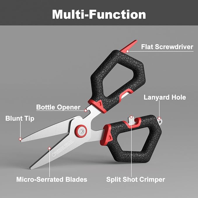 SNAIL TRAIL 7" Fishing Pliers & 6" Scissors Kit, Saltwater Hook Remover Tool Set, Serrated Blades Braided Line Cutter, Needle Nose Split Ring Fish Gear, Crimping Nipper for Fly, Fishing Gifts for Men
