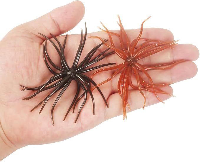 Silicone Soft Dice Fishing Lures: 12pcs Multiple Tentacles Slow Sink Soft Plastic Baits for Bass Drop Shot Finess Wacky Rig
