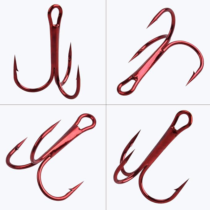 Fishing Treble Hooks Triple Fishing Hooks High Carbon Steel Barbed Sharp Round Bend Treble Hooks Replacement for Hard Lures Bait