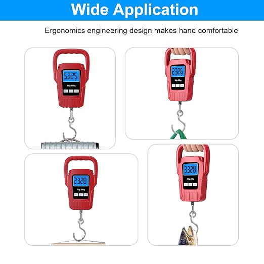 Digital Fish Scale Hanging Scale Fishing Scale,110lb/50kg Luggage Scale,Upgrade Large Handle & Backlit LCD Display, Electronic Balance Digital Fishing Postal Scale, Red, Fishing Gifts for Men