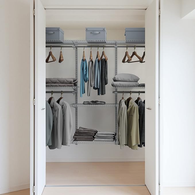S AFSTAR 4 to 6 FT Mounted Closet Systems, Height Adjustable Custom Clothes Closet Kit with 3 Hanging Rod & 6 Storage Shelves, Wall-Mounted Clothes Closet Organizer for Bedroom Apartment, White