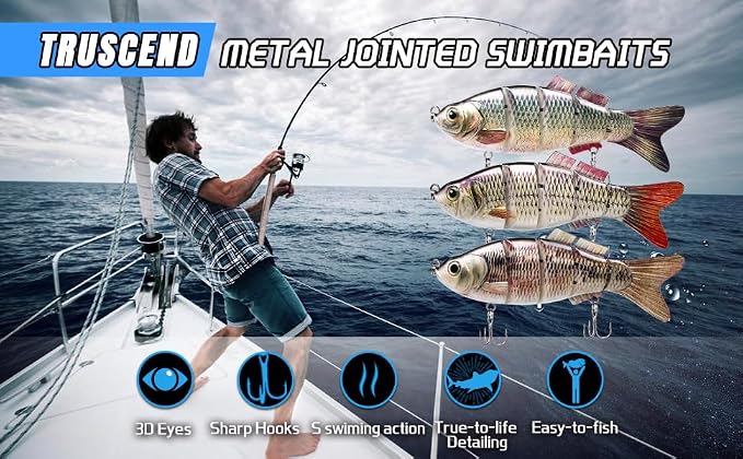 TRUSCEND Swimmax Easy Catch Fishing Lures with BKK Hooks, Wiggling, Vibrating, Rattling and Gurgling for More Bite, Heavy-Duty Dyneema Fiber Jointed Swimbaits for Bass, Trout, Walleye, Crappie, Pike