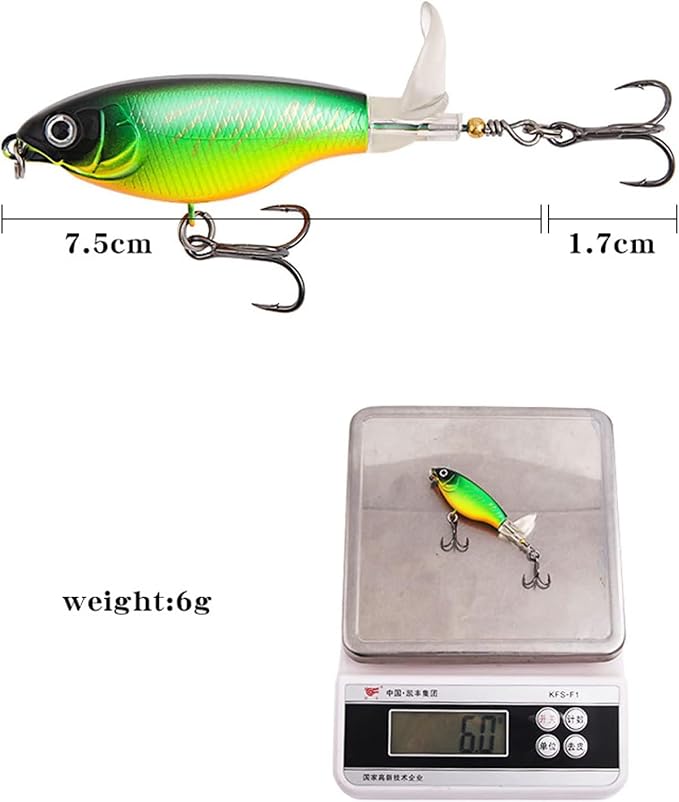 Topwater Fishing Lures Bass with Floating Tractor Rotating Tail Barb Treble Hooks Artificial Hard Bait Swimbait Lures Surface Crankbait for Bass Trout Walleye Pike Musky Fishing Topwater