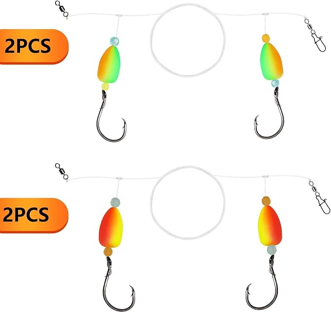 Dovesun 10PCS/4PCS Pompano Rigs for Surf Fishing Saltwater Fishing Rigs with Floats and Beads Unique Double-Line T-Knot Pre-Rigged Surf Fishing Gear & Tackle with Circle Hooks