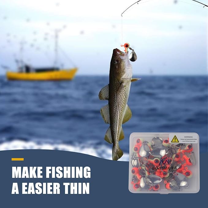 15/20/30Pcs Underspin Jig Heads with Spinner Fishing Jig Heads Hooks Set Crappie Jigs Fishing Jig Hooks Assortment Saltwater Freshwater Bass Crappie Trout Glow in The Dark…
