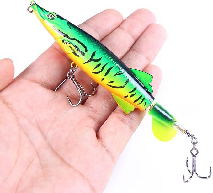 6PCS Top Water Whopper Fishing Lure 5.1 inch, Bass Popper Lure kit, Topwater Fishing Lures with Rotating Tail, Floating Popper for Crappie Walleye Catfish Pike Perch, Freshwater Or Saltwater