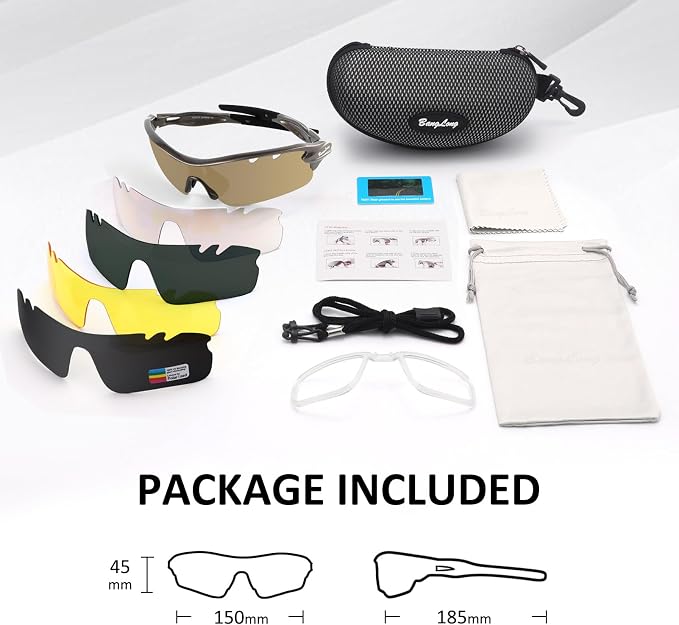 BangLong Polarized Cycling Sunglasses for Men Women, 26g Sports Sunglasses with 5 Lenses for Running Fishing Baseball Driving