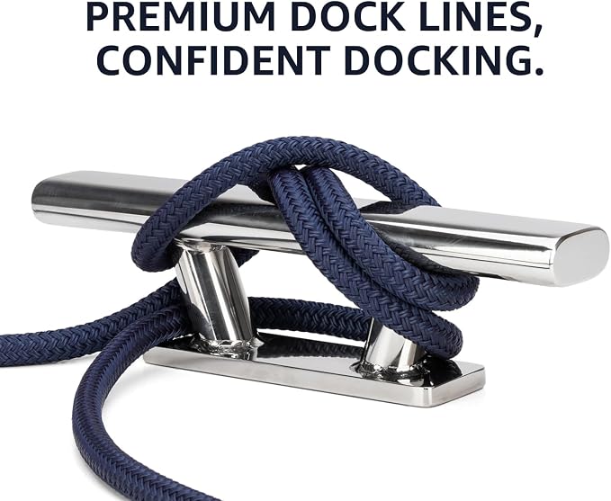 Double Braid 1/2" x 15' Boat Dock Lines (4-Pack) – Nylon Boat Ropes for Docking with 12" Spliced Eye – Heavy Duty Marine Rope – Soft & Durable Boat Lines for Pontoon and Light Boat (Navy Blue)