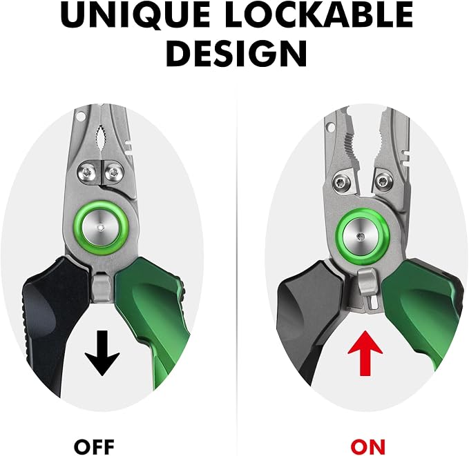 TRUSCEND Easy Use Lockable Fishing Pliers with Tungsten Carbide Cutter, Innovative Ergonomic Handy Handle, Saltwater Corrosion Resistant Teflon Coated Fishing Tool, Light Multi-Function Fishing Gear