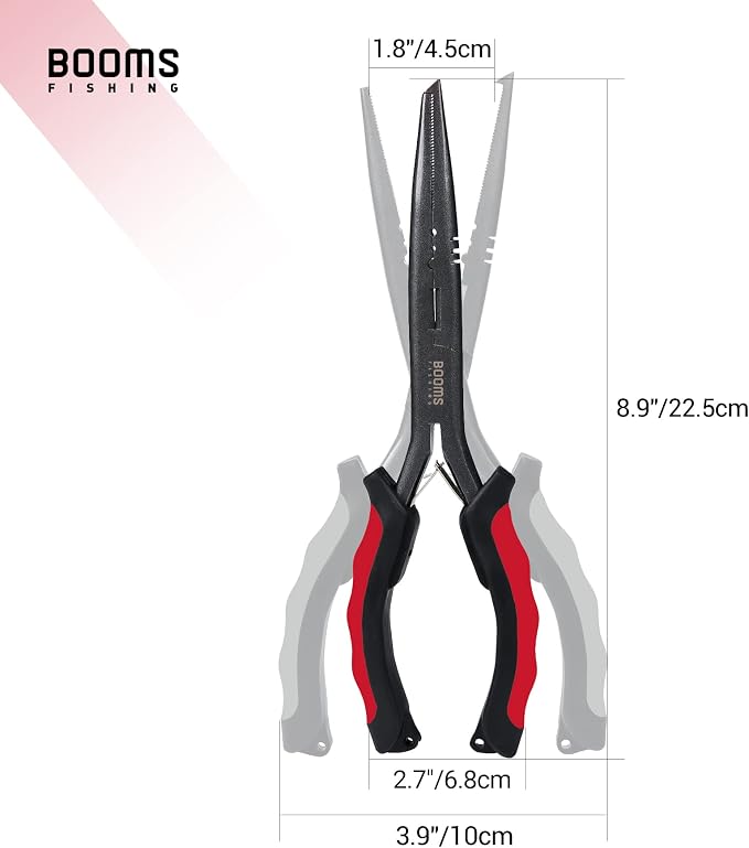Booms Fishing F03 Needle Nose Fishing Pliers, 9" Fisherman's Pliers, Long Nose Hook Remover, Saltwater Resistant Fishing Gear
