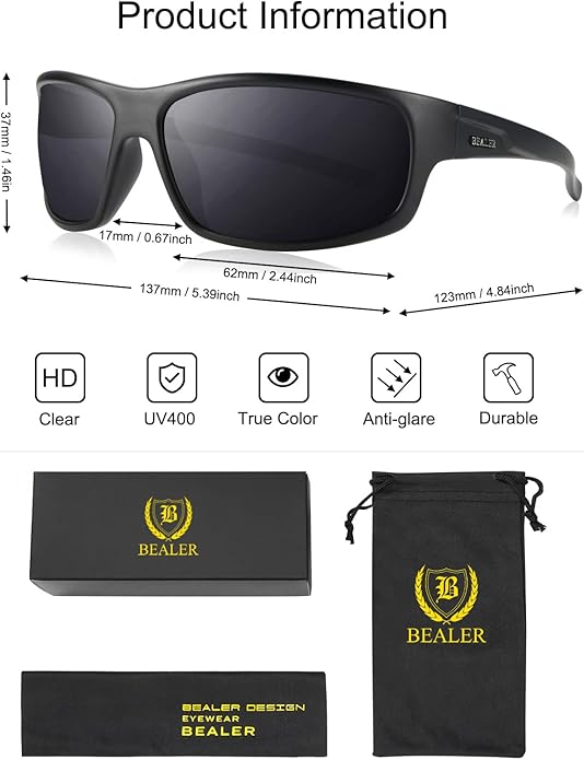 BEALER Polarized Sports Sunglasses for Men Lightweight TR90 Frame Sun Glasses Driving Cycling Fishing UV Protection Shades