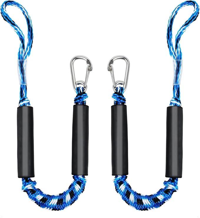 2 PK Blue Bungee Dock Lines for Boats 2FT with 316 Stainless Clip Boat Accessories Marine Grade Boat Rope Boating Accessories Boat Dock Lines Jet Ski or PWC Mooring Boat Lines & Dock Ties