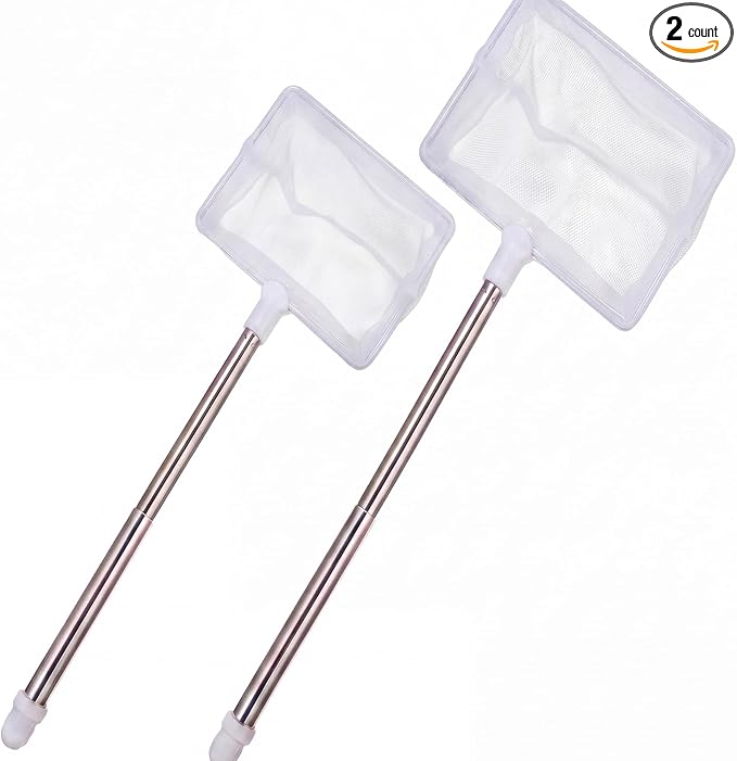 Sumind 2 Pieces Fish Tank Net Aquarium Mesh Fishes Net Long Handle Fish Nets with Extendable 12.5-27.5 Inch Stainless Steel Catch Nets for Aquarium Accessories 4 & 6 Inch