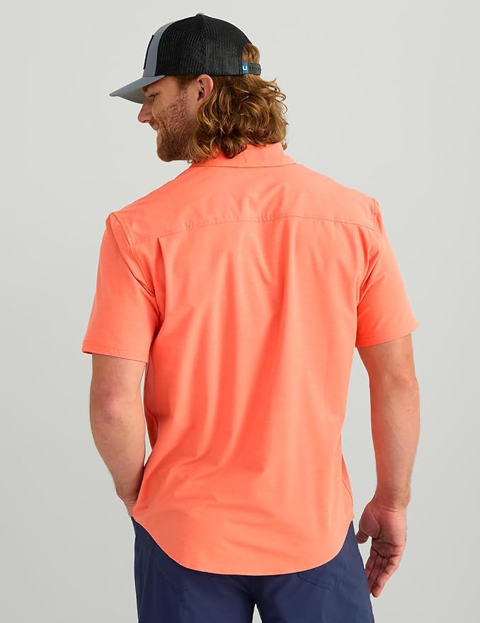 HUK Mens Kona Solid Short Sleeve Fishing Button Down Shirt for Men, Fresh Salmon, 3X-Large