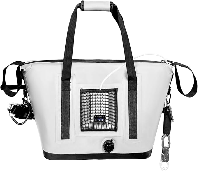Buffalo Gear Fish Cooler Bag – 24Qt Seamless Insulation Kill Bag, Keeps Ice Cold Up to 36 Hours, Foldable & Waterproof with Rod Attachment Straps & Gear Loops, White