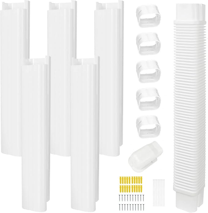 YoleShy 4" W 10Ft Mini Split Line Set Cover PVC Mini Split Cover Kit Easy Installation Decorative Line Cover Kit for Mini Split AC Line Cover Kit for Heat Pump & Units Air Conditioners