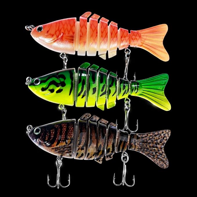 Bass Fishing Lures, Jointed Swimbait Glide Bait for Bass, Trout & Pike – Lifelike Fishing Lure with 3D Eyes, Built-in Rattle Chamber, Triple Hook – Realistic Fishing Lures for Freshwater & Saltwater
