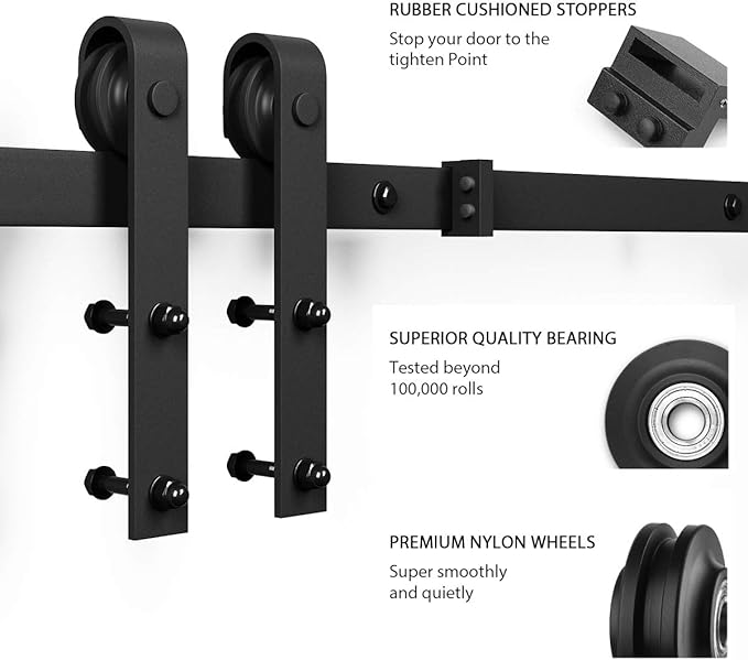 SMARTSTANDARD 6FT Double Barn Door Hardware Kit, Sliding Door Track-Smoothly and Quietly -Includes Detailed Installation Fit 18" Wide Doorpanel (J Shape Hanger) Black