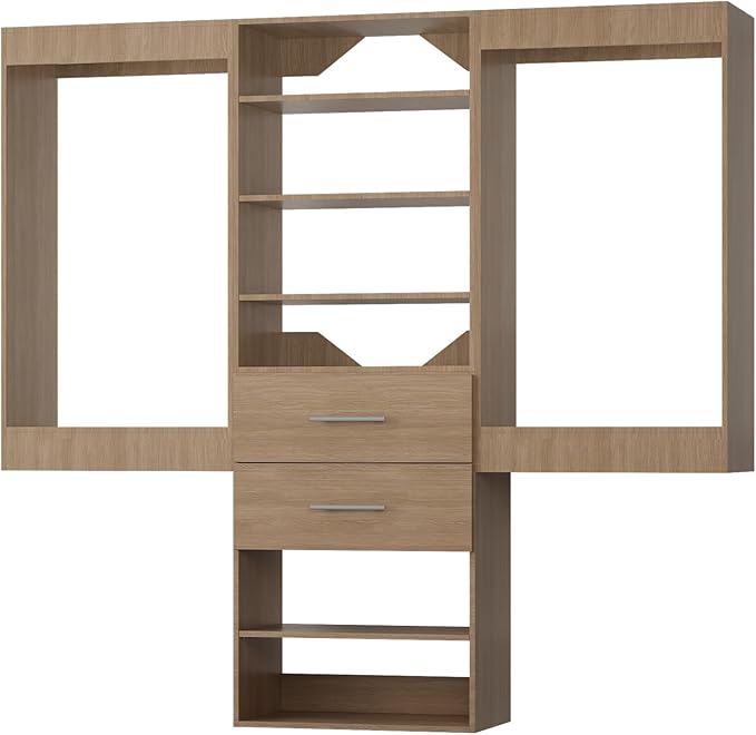 ROOMTEC Modular Closet System, 78" Wall Mounted Closet Organizer with Hanging Rods and Drawers, Wooden Tower for Walk-In Closets, Wardrobe Storage Kit, Wood