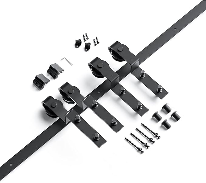 EaseLife 5.5FT Bypass Double Sliding Barn Door Hardware Kit,Single Track, Slide Smoothly Quietly, Easy Install, (5.5FT Track Kit for Double 38" Wide Door)