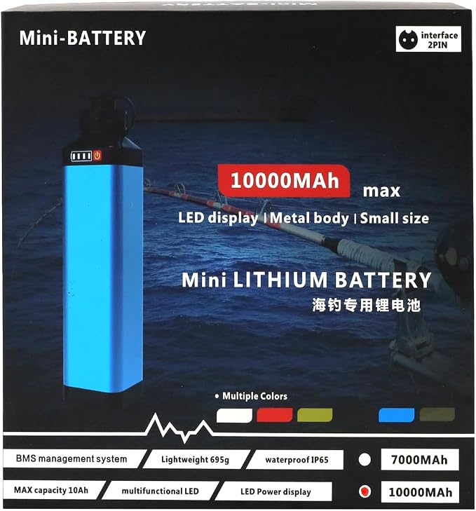 14.8V Super Mini Electric Fishing Reel Battery IP68 Waterproof Aerospace Aluminum Body Compatible for Daiwa and Portable Design