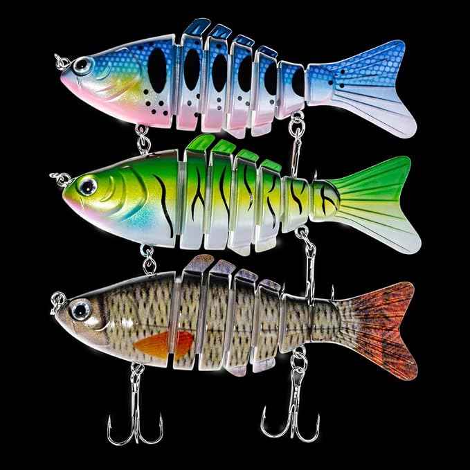Bass Fishing Lures, Jointed Swimbait Glide Bait for Bass, Trout & Pike – Lifelike Fishing Lure with 3D Eyes, Built-in Rattle Chamber, Triple Hook – Realistic Fishing Lures for Freshwater & Saltwater