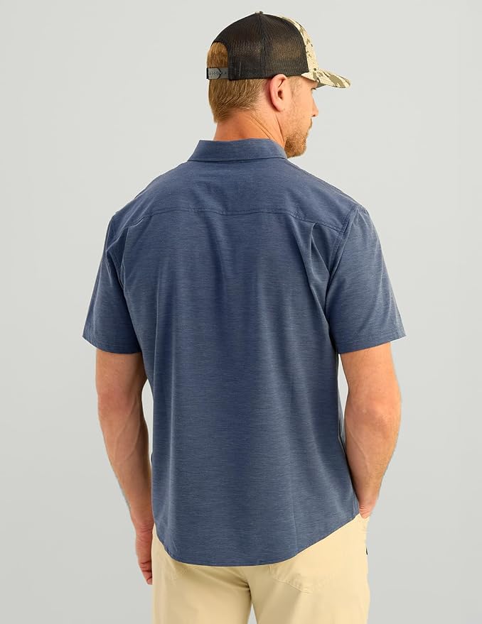 HUK Mens Kona Solid Short Sleeve Fishing Button Down Shirt for Men, Fresh Salmon, 3X-Large
