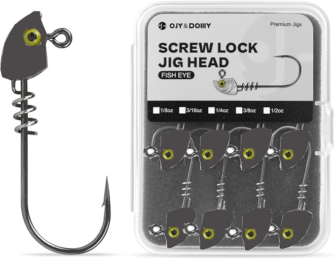 15-Pack Screw Lock Swimbait Jig Heads – 3D Chartreuse Eyes 1/8 3/16 1/4 3/8 1/2 oz, 3/0 & 4/0 Fishing Hooks
