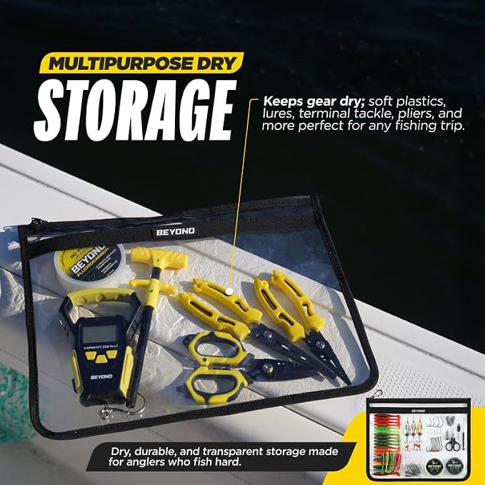 Beyond Fishing DryVault Tackle Storage Bag – Soft Plastic Bait Storage, Fishing Tackle See Through Bait Bag, Water-Resistant, Durable & Transparent Soft Bait Organizer for Easy Gear Access