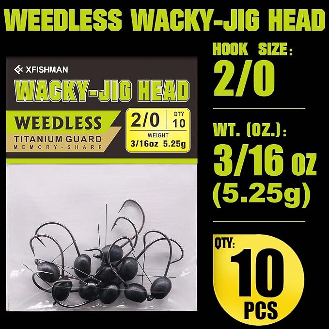 Weedless-Wacky-Rig-Hooks-Weedless-Jig-Head Worm Weights Hook for Bass Fishing 10 Pack