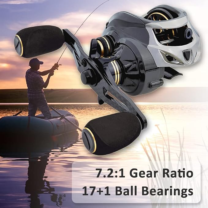 FISHDROPS Baitcasting Reels, 17+1BB Magnetic/Centrifugal Brake Systems Baitcaster Reel, High-Speed Gear Ratio 7.0 Ultra Smooth Low Profile Baitcast Fishing Reel