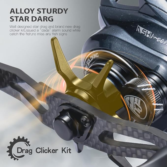 Soloking ASHMOON Baitcasting Reel 12+1BB Alloy Fishing Reel, Ultralight Baitcaster Reel, Super Smooth with 14.9 LB Carbon Fiber Drag,5.4-7.1Gear Ratio, Low Profile for Bass/Sea/Freshwater Fishing