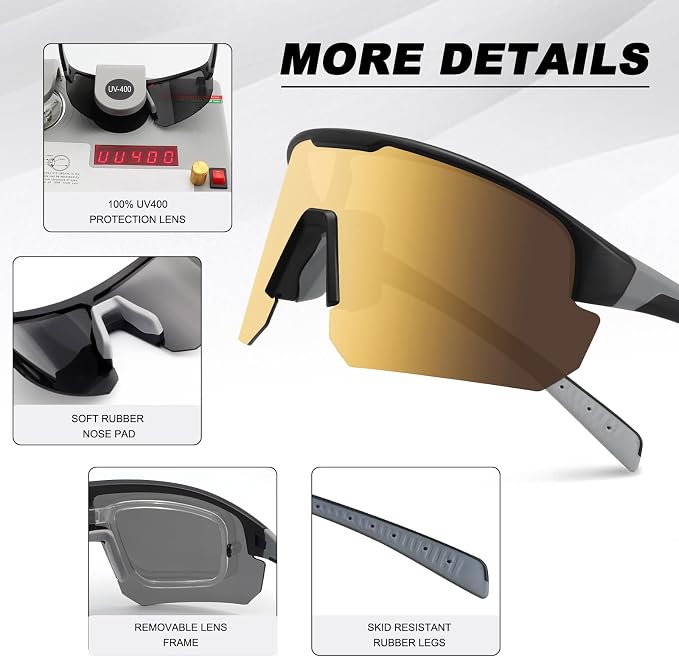 BangLong Lightweight Polarized Sports Sunglasses for Men Women, UV400 Protection Wrap-Around Sunglasses for Running Cycling