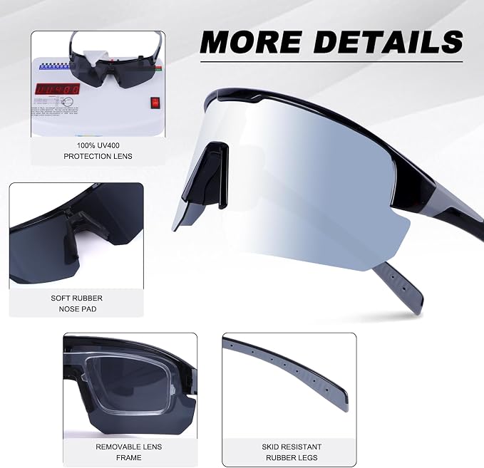 BangLong Lightweight Polarized Sports Sunglasses for Men Women, UV400 Protection Wrap-Around Sunglasses for Running Cycling