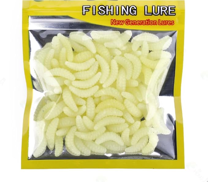 Pack of 50 0.8" Larva Maggot Worm Grub Bait Soft Fishing Lure Luminous Jig Tackle