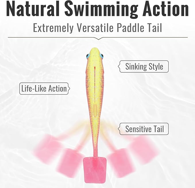 TRUSCEND Shadtale Easy Catch Soft Fishing Lures, Unique Vibration and Action for Various Rigs, Paddle Tail Swimbaits Trailer for Bass, Trout, Crappie, Walleye, Redfish, Saltwater & Freshwater Fishing