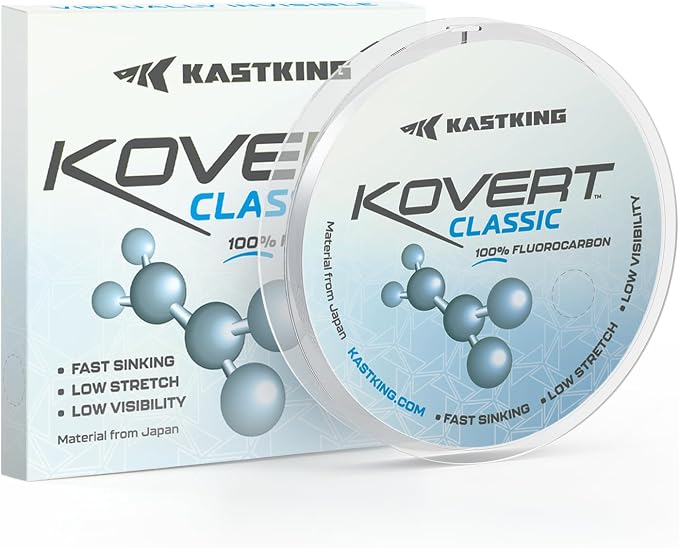 KastKing Kovert 100% Fluorocarbon Fishing Line - Clear Fishing Leader, High Sensitivity, Strong Knot Strength, Shock & Abrasion Resistant, Extreme Clarity, Ultra-Low Visibility, Fast Sinking
