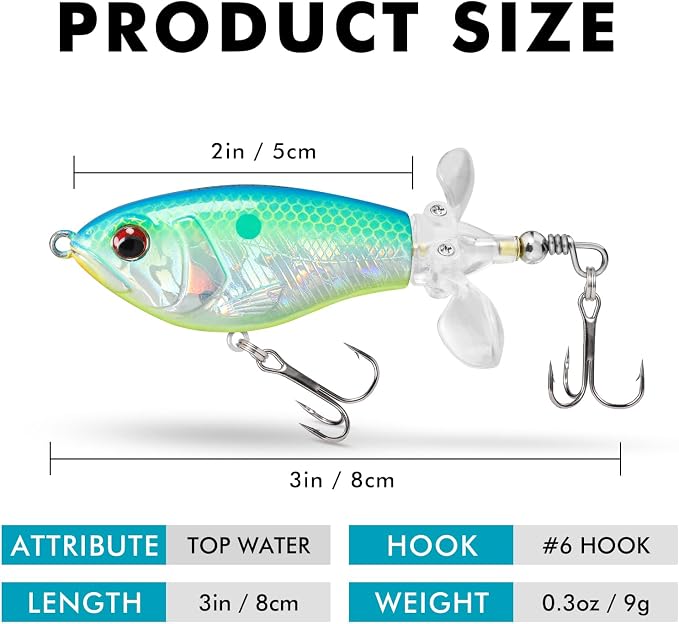 TRUSCEND Popobait Easy Catch Fishing Lures with BKK Hooks, Instant Startup, Longer Cast, Balanced Spray/Sound/Swim, Plopper Topwater Lures for Bass, Trout, Pike, Walleye, Freshwater Saltwater Fishing