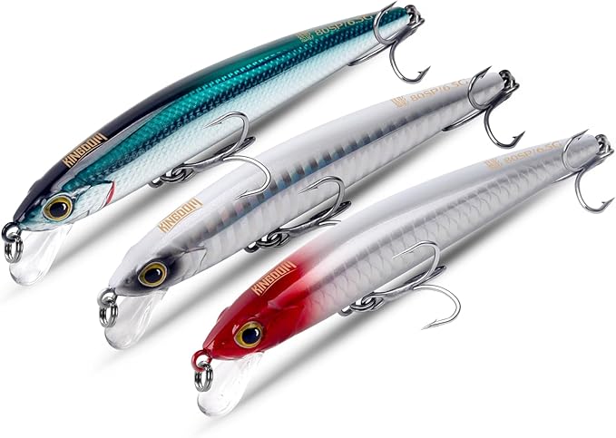KINGDOM 3PCS Topwater Fishing Lures for Bass Whopper Popper Fishing Lure for Bass Catfish Pike Perch Floating Pencil Bait with Propeller Tail Freshwater/Saltwater