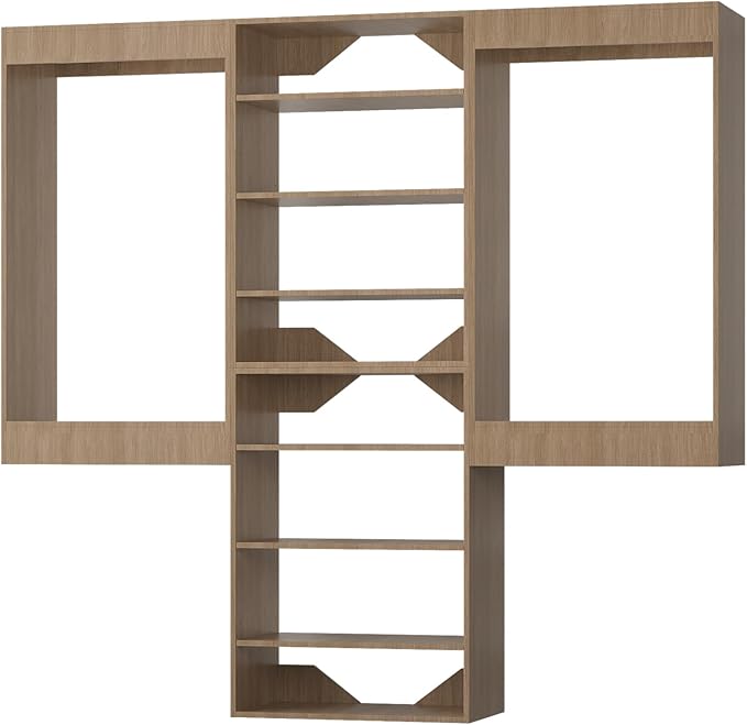 ROOMTEC Modular Closet System, 90" Wall-Mounted Closet Organizer with Hanging Rods and Shelves, Wooden Tower for Walk-In Closets, Wardrobe Storage Kit, Wood