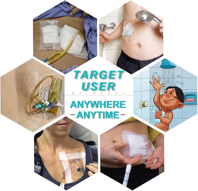 Waterproof Shower Protector | 10x12 Inch Dialysis Catheter Shower Cover Large | Without Glue in The Center for Chest Chemo Port Picc Line PD Peritoneal Dialysis Accessories Bandage (Pack of 14)