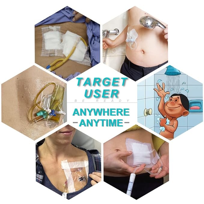 Waterproof Dialysis Catheter Shower Cover PD Catheter Shower Protector Shields with Non-Stick Center Pad for Peritoneal Dialysis Accessories Port Chest Central Line 6"x6" Pack of 25