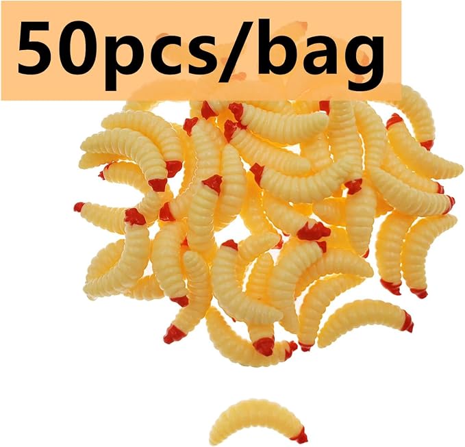50pcs-1Inch Bass Fishing Worms Lures,Silicone Soft Maggot Baits Bread Worm Fishing Lure,5 Color