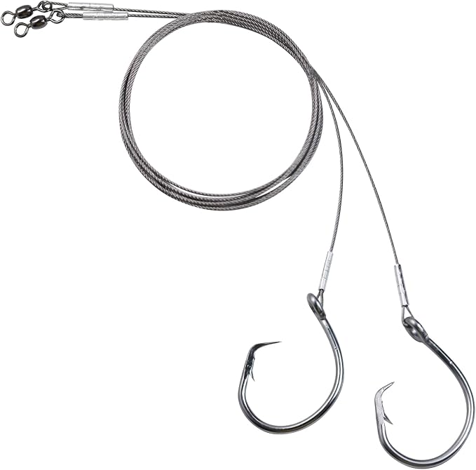 2 Pack Pre-Tied Shark Fishing Hook Rigs Heavy Duty Stainless Leader Wire and Big Game Circle Hooks 14/0 16/0 18/0 Ideal for Deep Sea Fishing Shark Tuna Halibut
