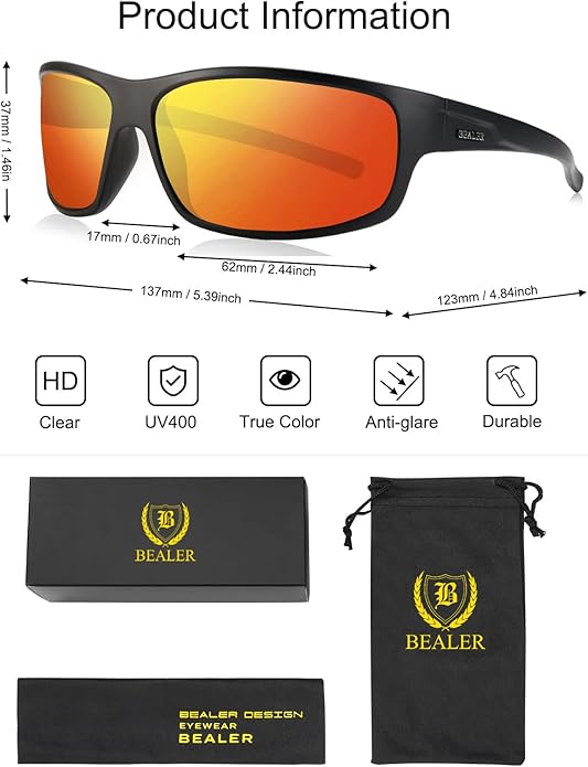 BEALER Polarized Sports Sunglasses for Men Lightweight TR90 Frame Sun Glasses Driving Cycling Fishing UV Protection Shades